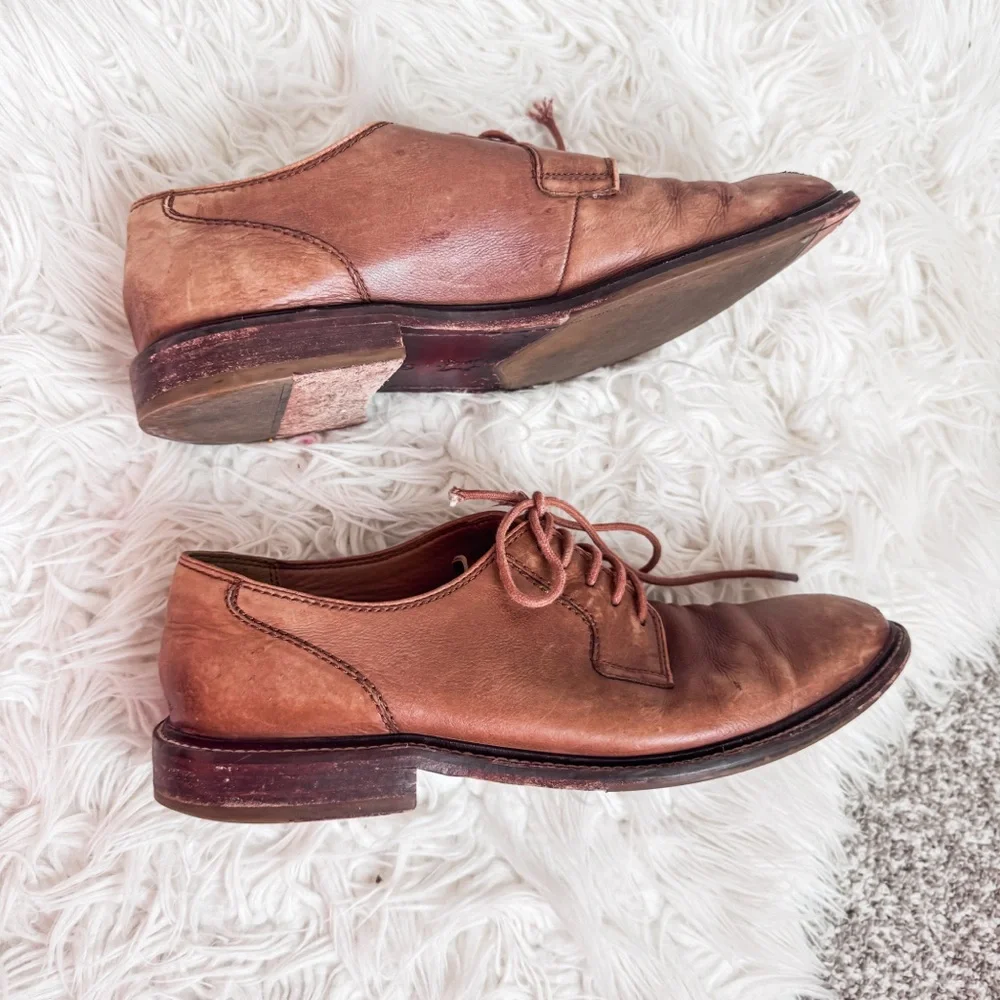 Men’s Brown Leather Plain Toe Derby Dress Shoes Size 10M